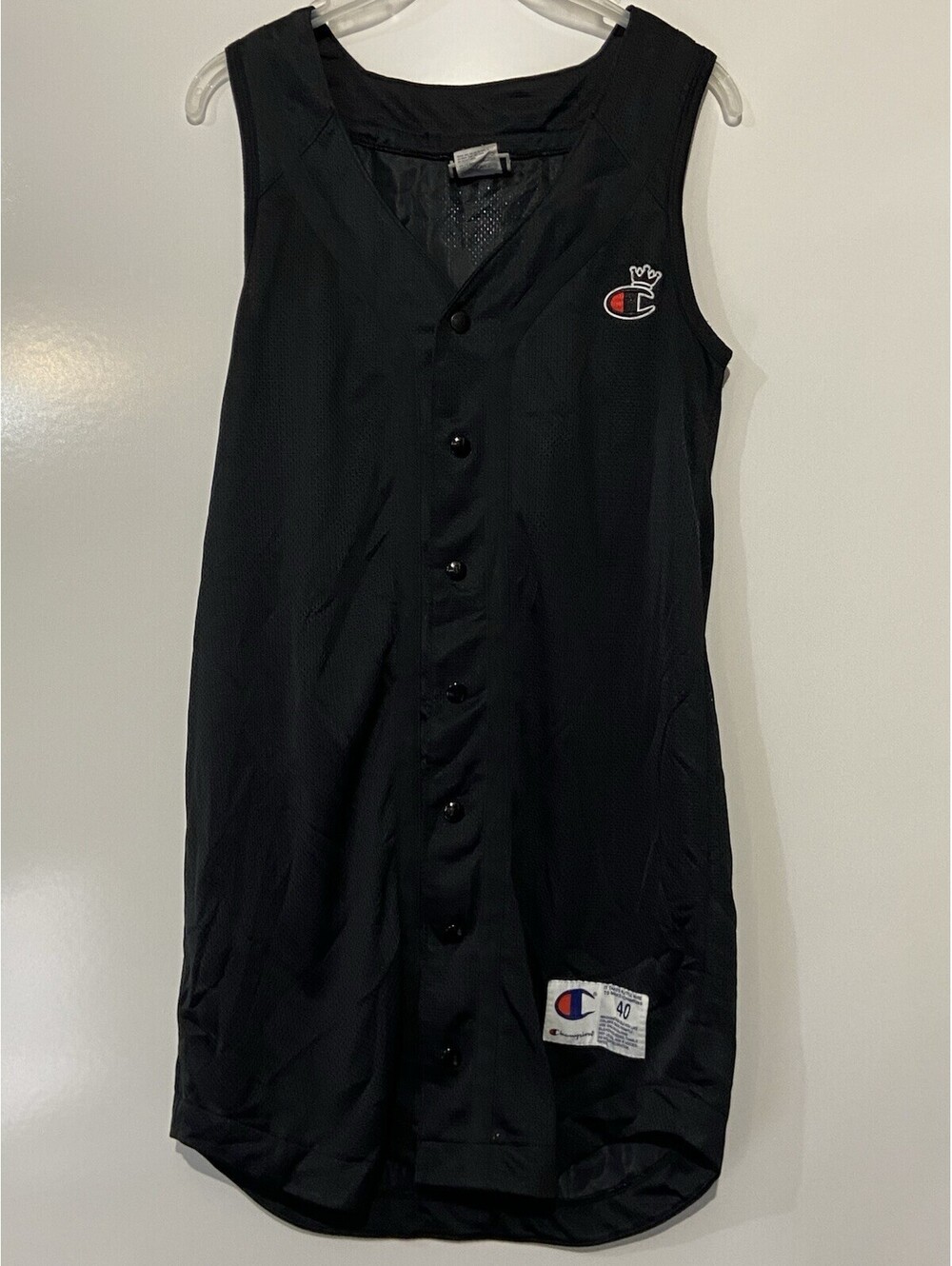 Womens CHAMPION Black Vintage Y2K Snap Mesh Jersey Dress Sz M